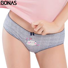 Mixed Color Cat Seamless Panties with Bow for Girls